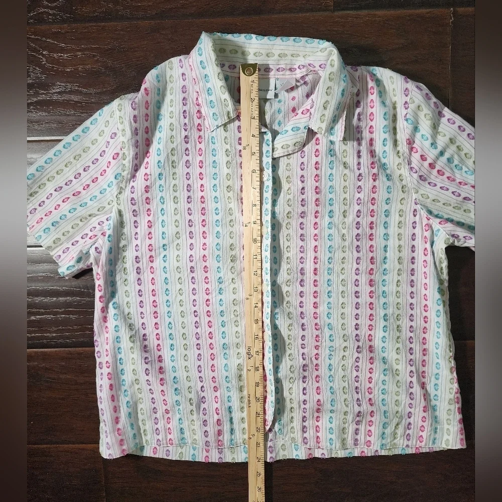 Alfred Dunner Womens Button Up Rainbow Casual Top